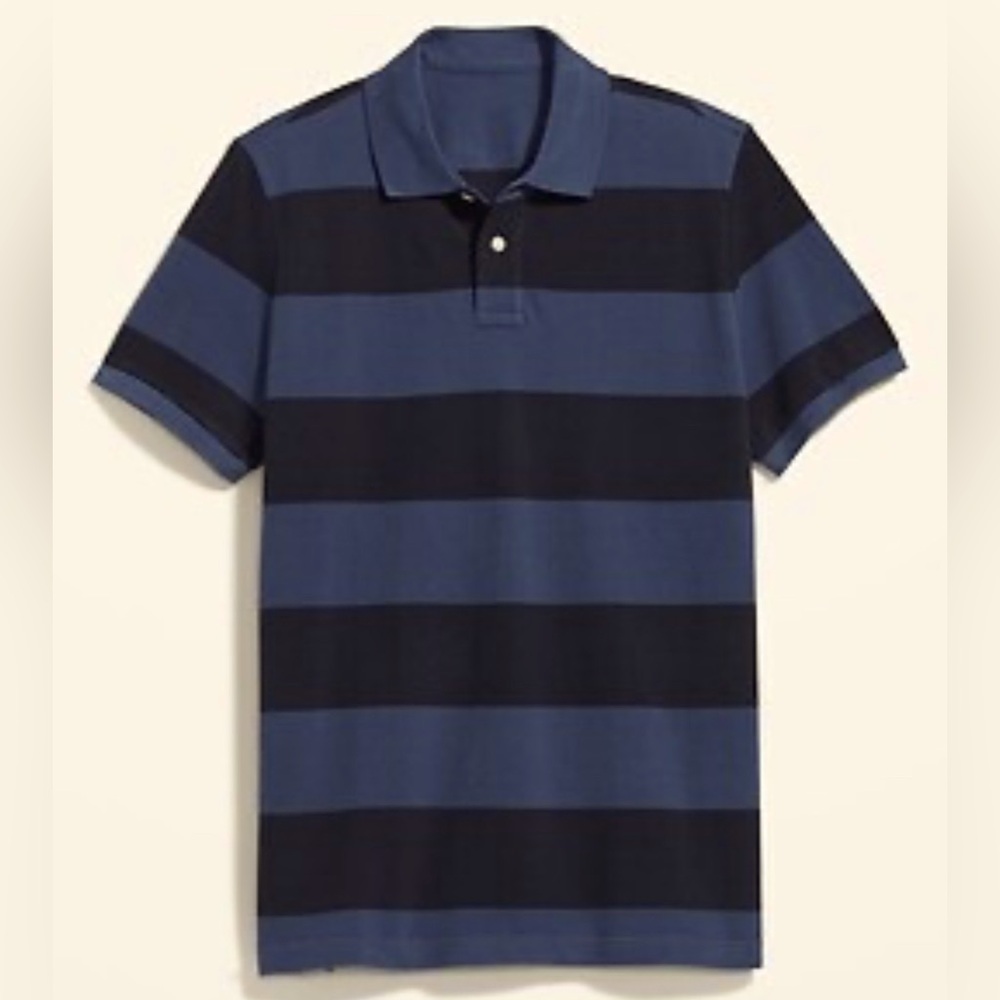 Old Navy Polo Shirt Mens XXL Blue Striped Stretch Short Sleeve 2xL Likenew